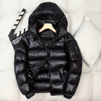 Men's Glossy Hooded Down Puffer Jacket – Windproof Insulated Winter