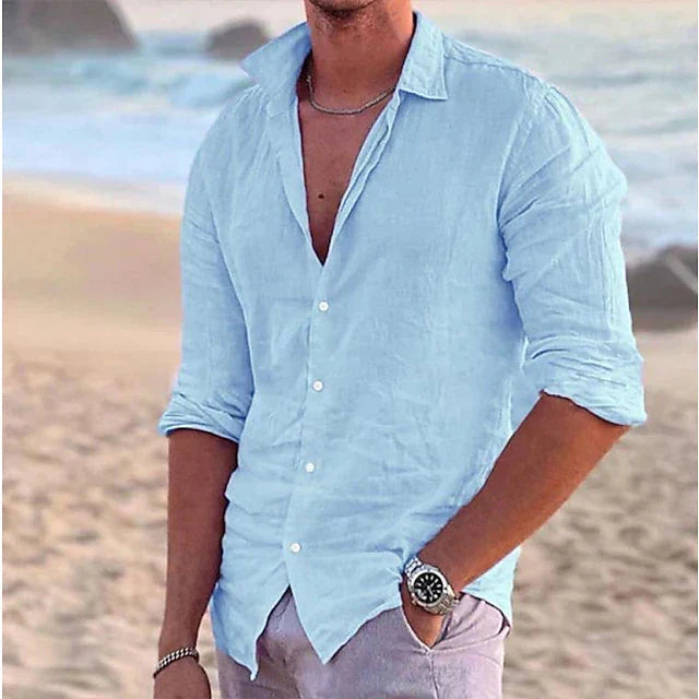 Men's Slim-Fit Long-Sleeve Summer Shirt – Lightweight Button-Up
