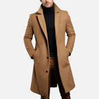 Men's Single-Breasted Long Overcoat – Slim-Fit Tailored Coat