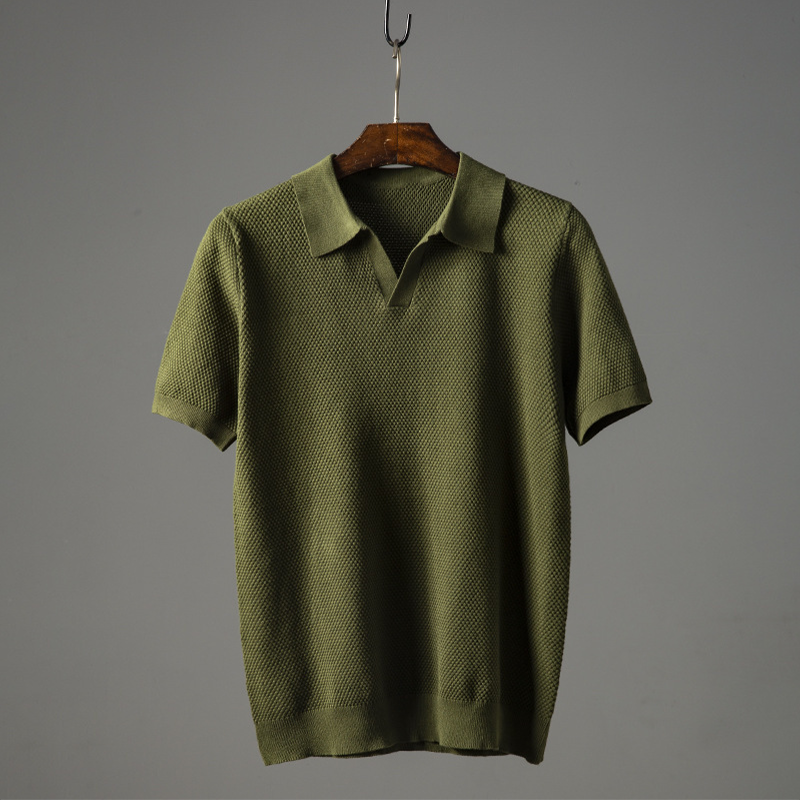 Men's Textured Knit Polo Shirt – Open Collar