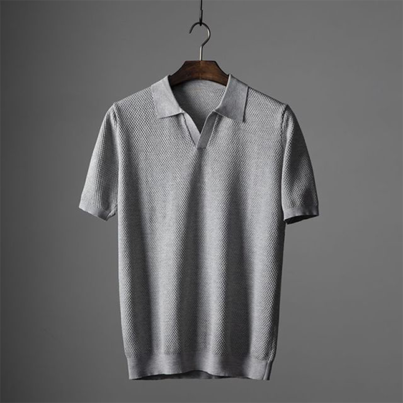 Men's Textured Knit Polo Shirt – Open Collar