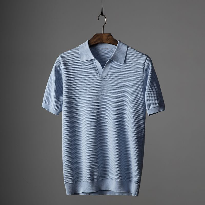 Men's Textured Knit Polo Shirt – Open Collar