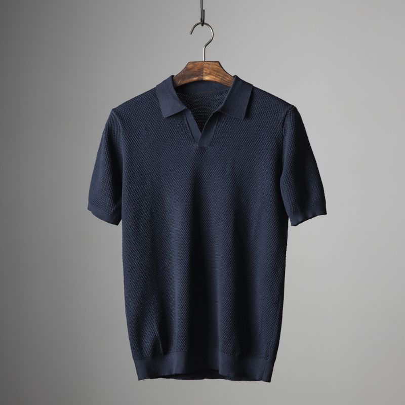 Men's Textured Knit Polo Shirt – Open Collar