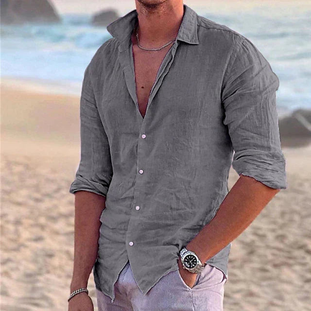 Men's Slim-Fit Long-Sleeve Summer Shirt – Lightweight Button-Up