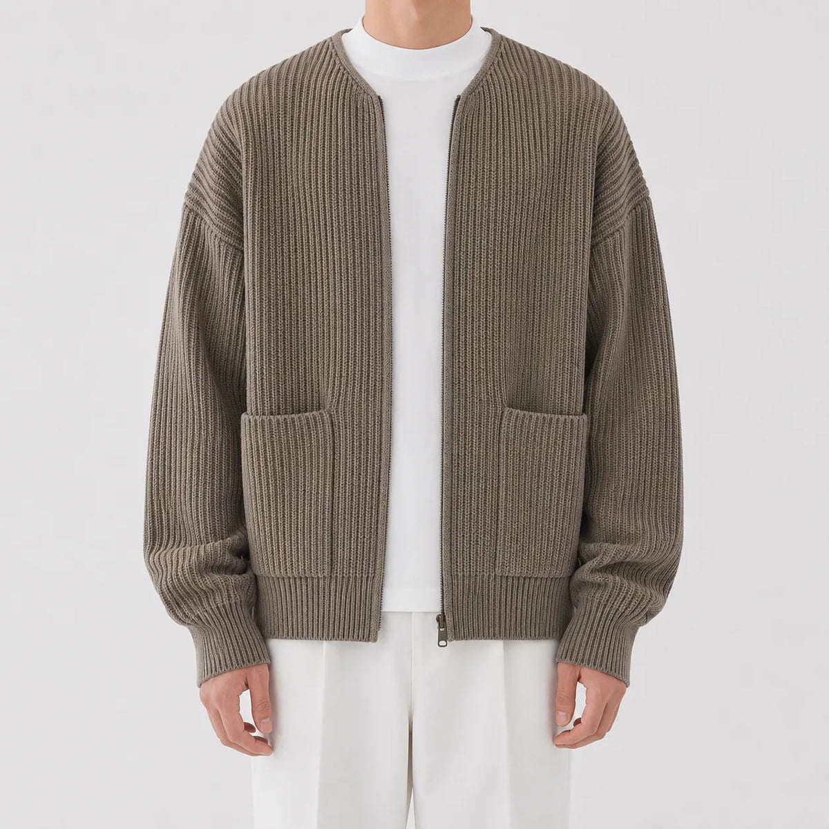 Men's Cardigan with Funnel Neck