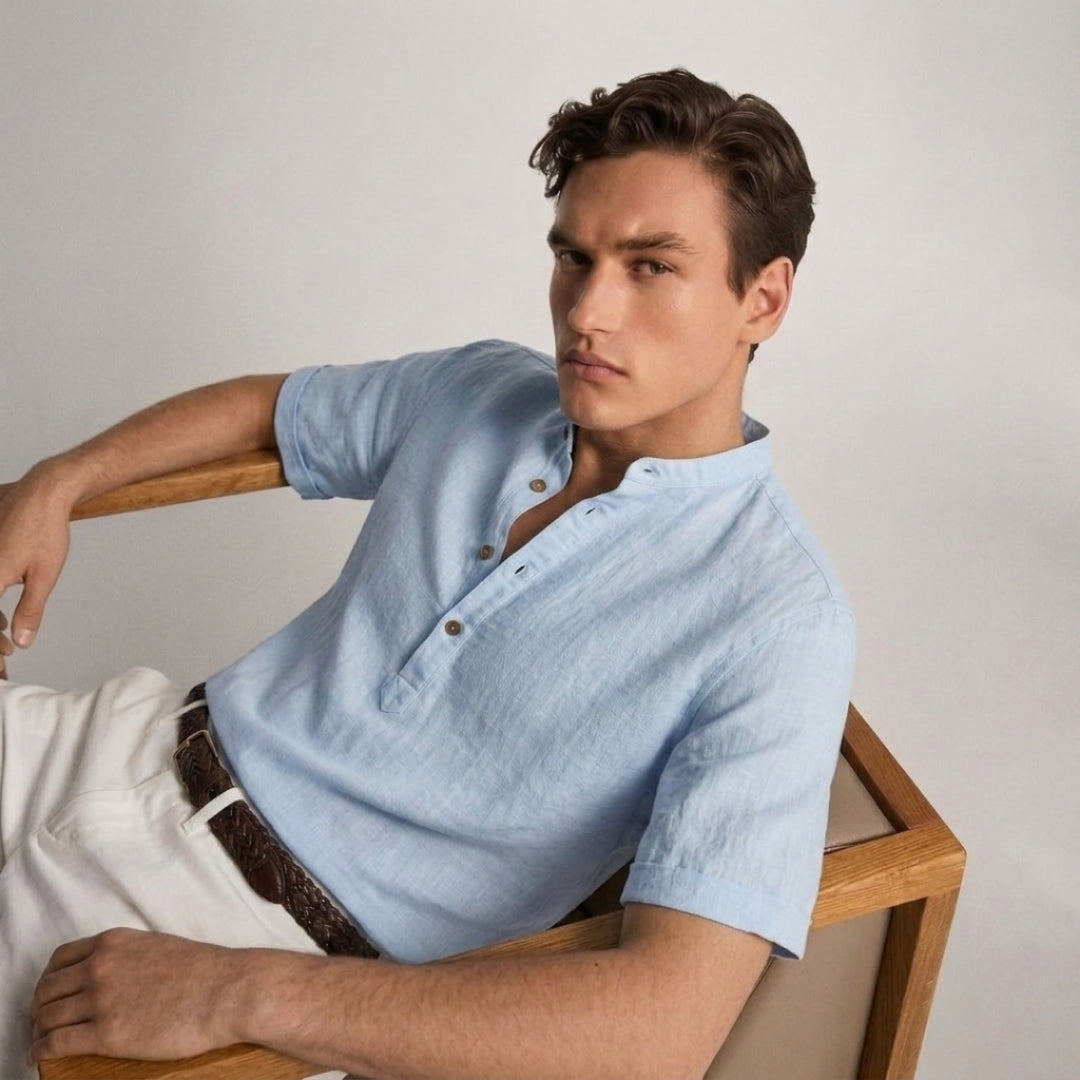 Men's Dense-Weave Linen Shirt – Soft Plush Texture