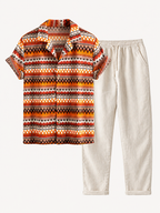 Men's Printed Cuban Shirt and linen-look Blend Trousers