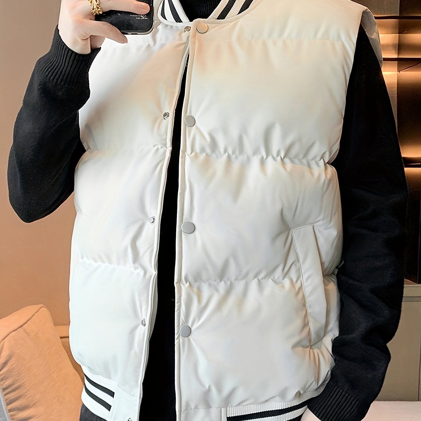 Men's Quilted Jacket with Stand Collar in Beige