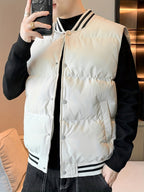 Men's Quilted Jacket with Stand Collar in Beige