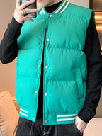 Men's Quilted Jacket with Stand Collar in Beige