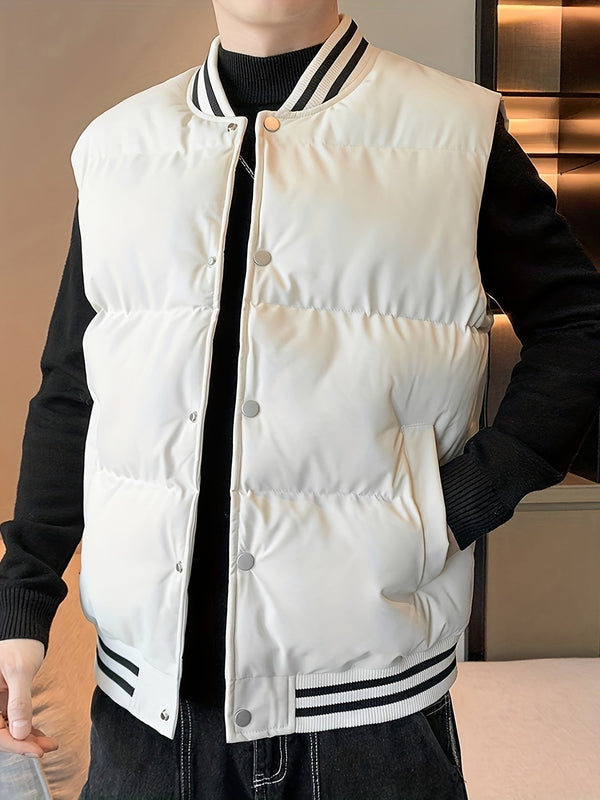 Men's Quilted Jacket with Stand Collar in Beige
