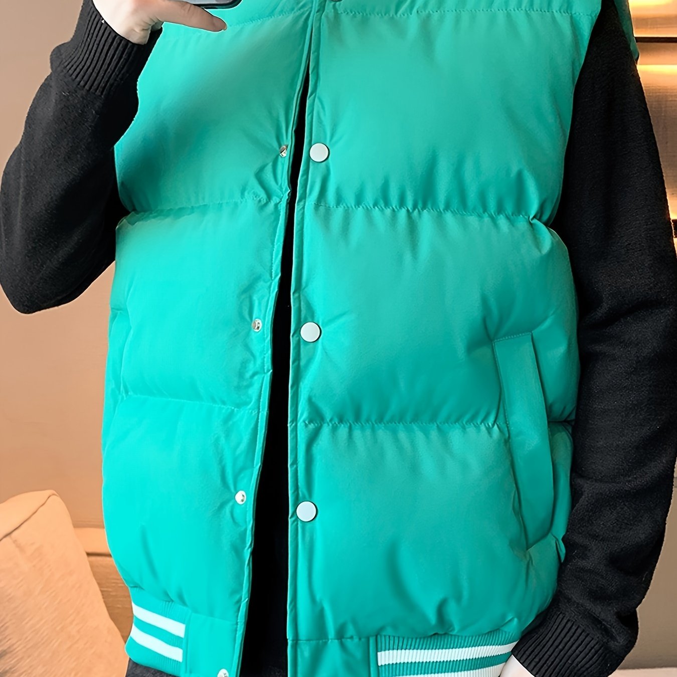 Men's Quilted Jacket with Stand Collar in Beige