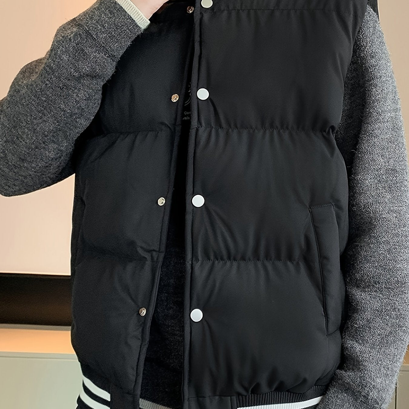 Men's Quilted Jacket with Stand Collar in Beige