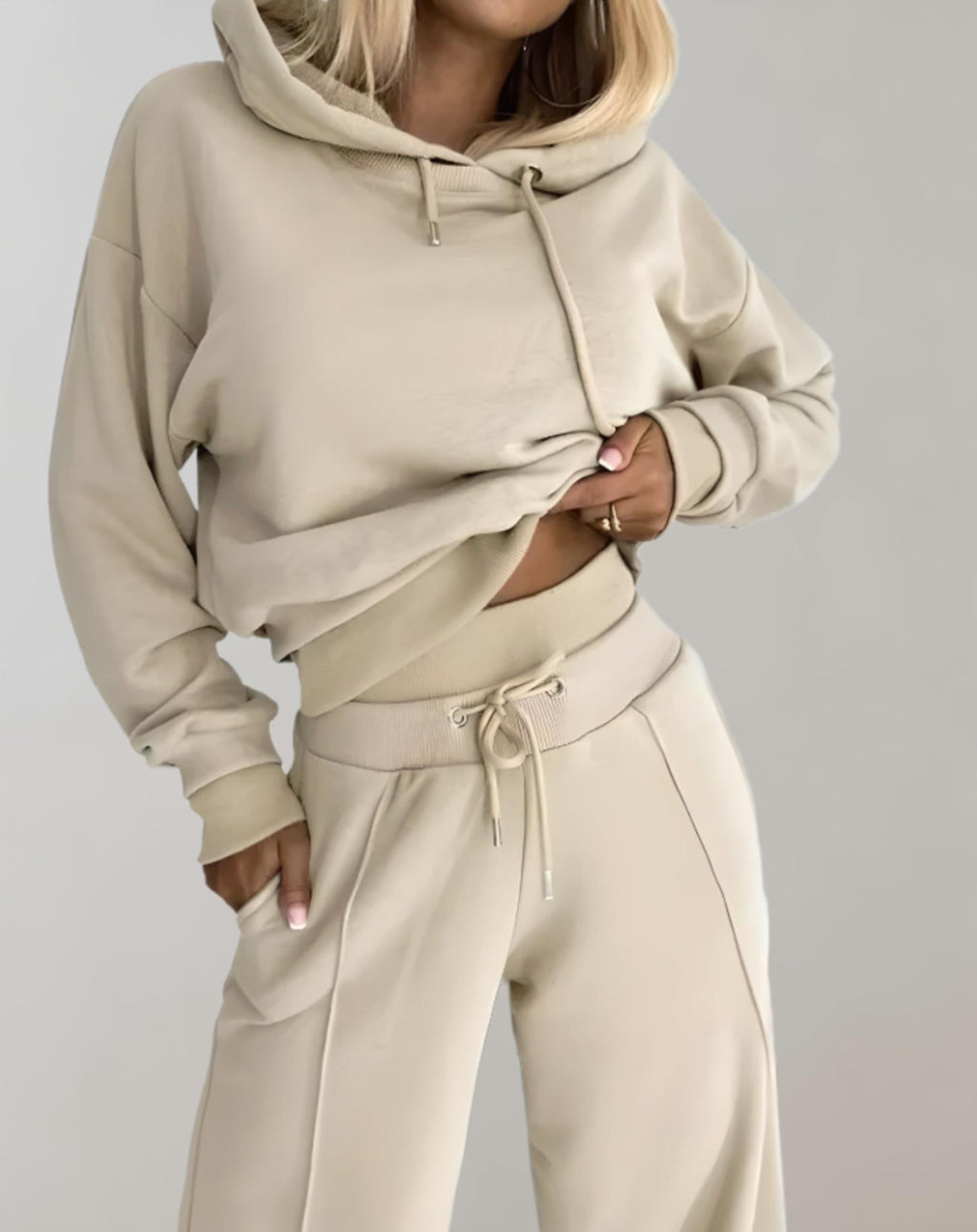 Women's Two-piece Trouser Lounge Set with hood and trousers with wide legs