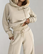 Women's Two-piece Trouser Lounge Set with hood and trousers with wide legs