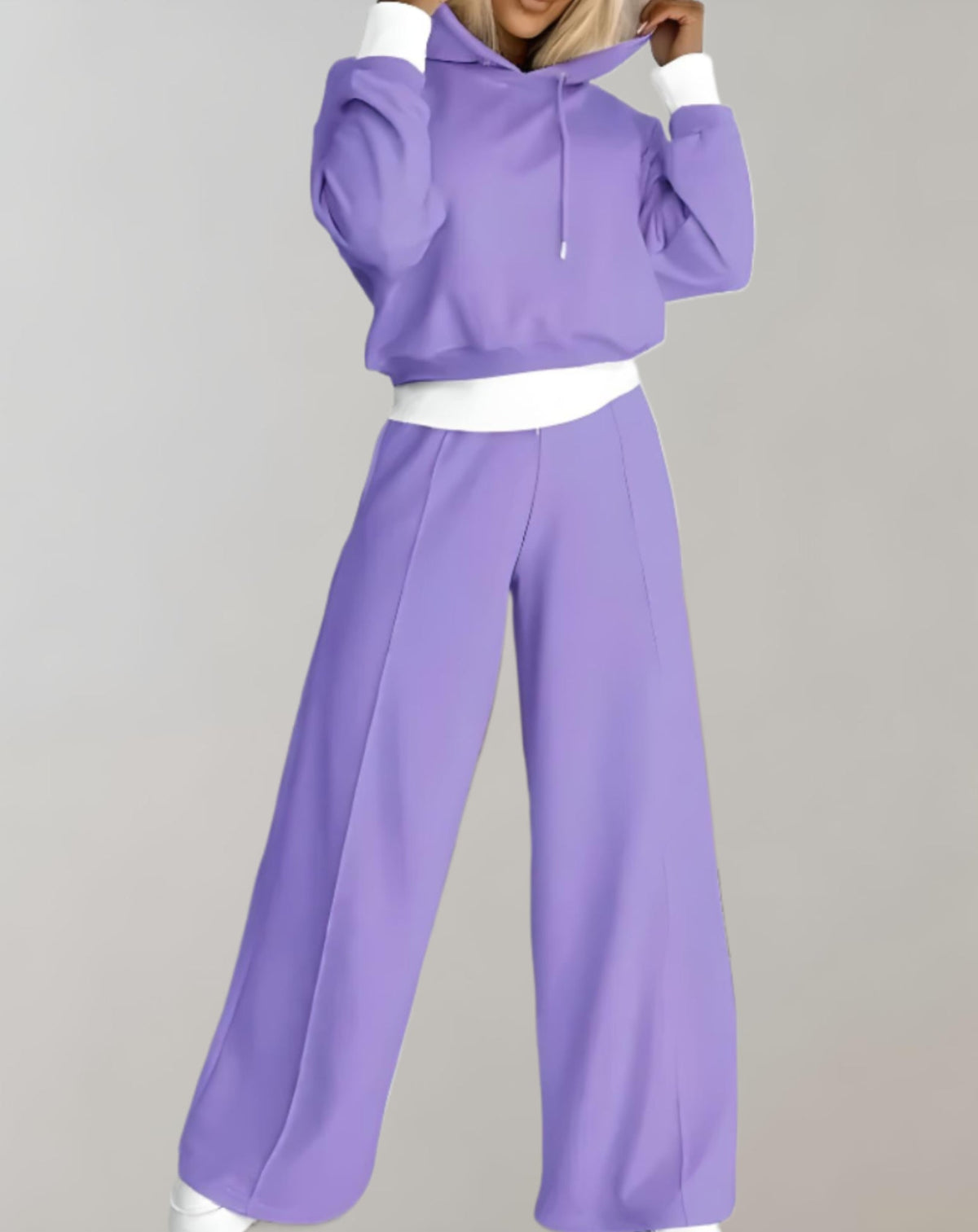 Women's Two-piece Trouser Lounge Set with hood and trousers with wide legs