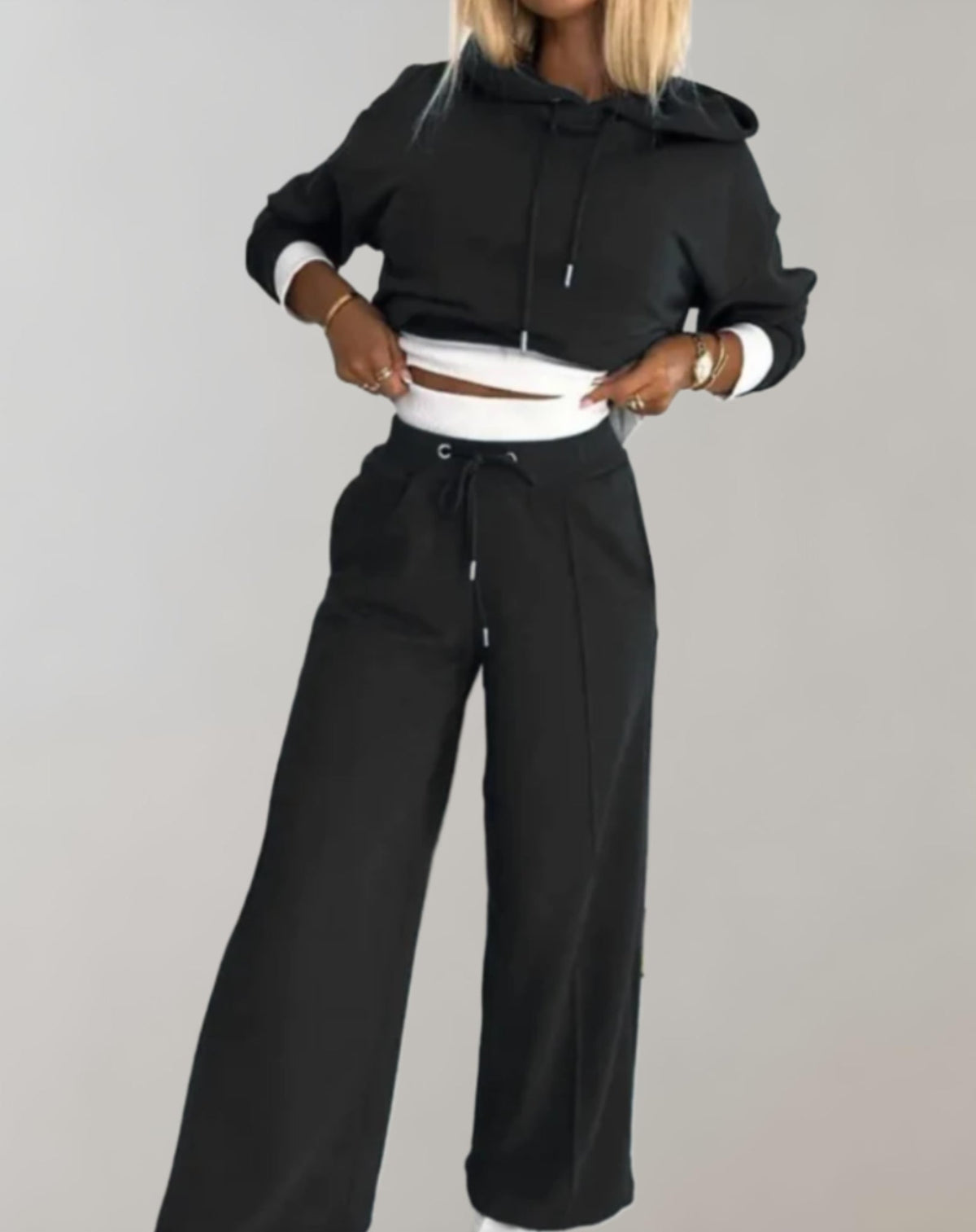Women's Two-piece Trouser Lounge Set with hood and trousers with wide legs