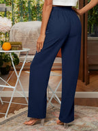 Women's Straight-leg Trousers with elastic waist – Navy