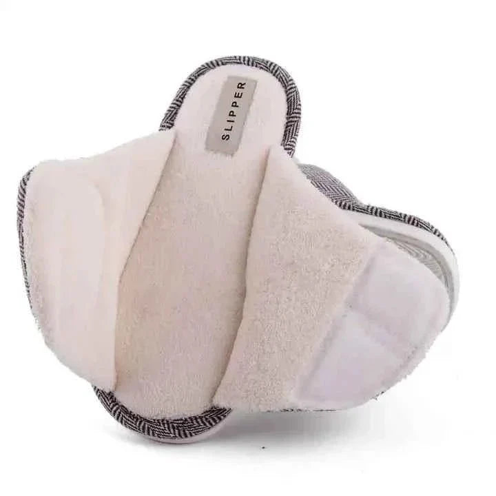 Men's Plush House Slippers – Herringbone Open-Toe Indoor Slippers