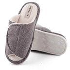 Men's Plush House Slippers – Herringbone Open-Toe Indoor Slippers