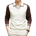 Men's Long-Sleeve Polo Sweater – Contrast Johnny-Collar Knit Pullover
