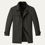 Men's Wool-Blend Smart Jacket – Zip and Button Front, Adjustable Cuffs