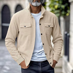 Men's Ribbed Overshirt Jacket – Stand-Collar Button-Front Layer