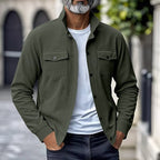 Men's Ribbed Overshirt Jacket – Stand-Collar Button-Front Layer