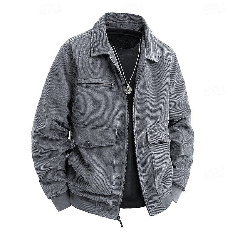 Men's Corduroy Utility Jacket – Full-Zip Shirt-Collar Layer