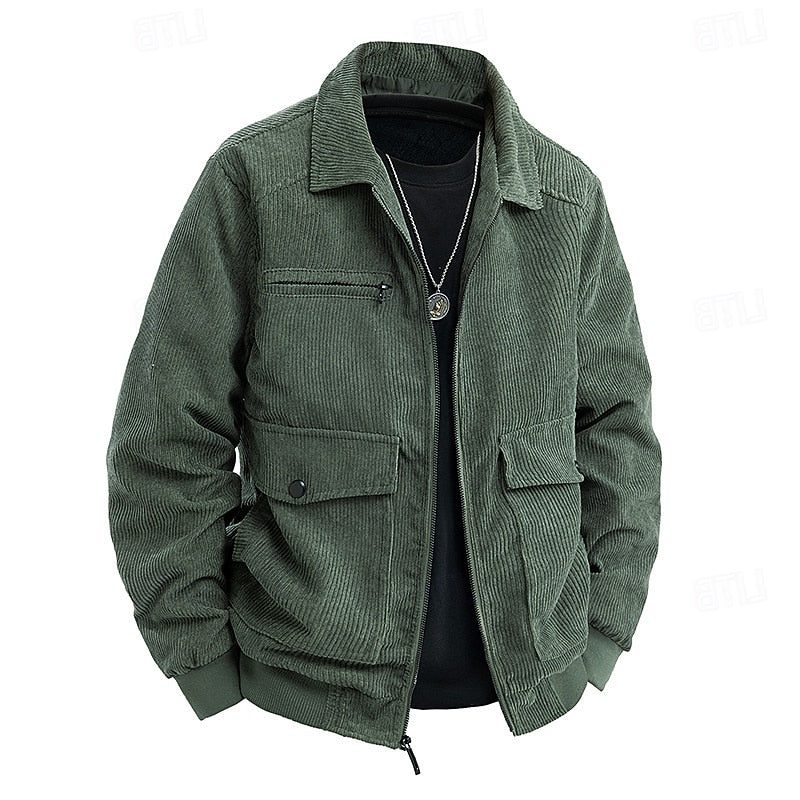 Men's Corduroy Utility Jacket – Full-Zip Shirt-Collar Layer