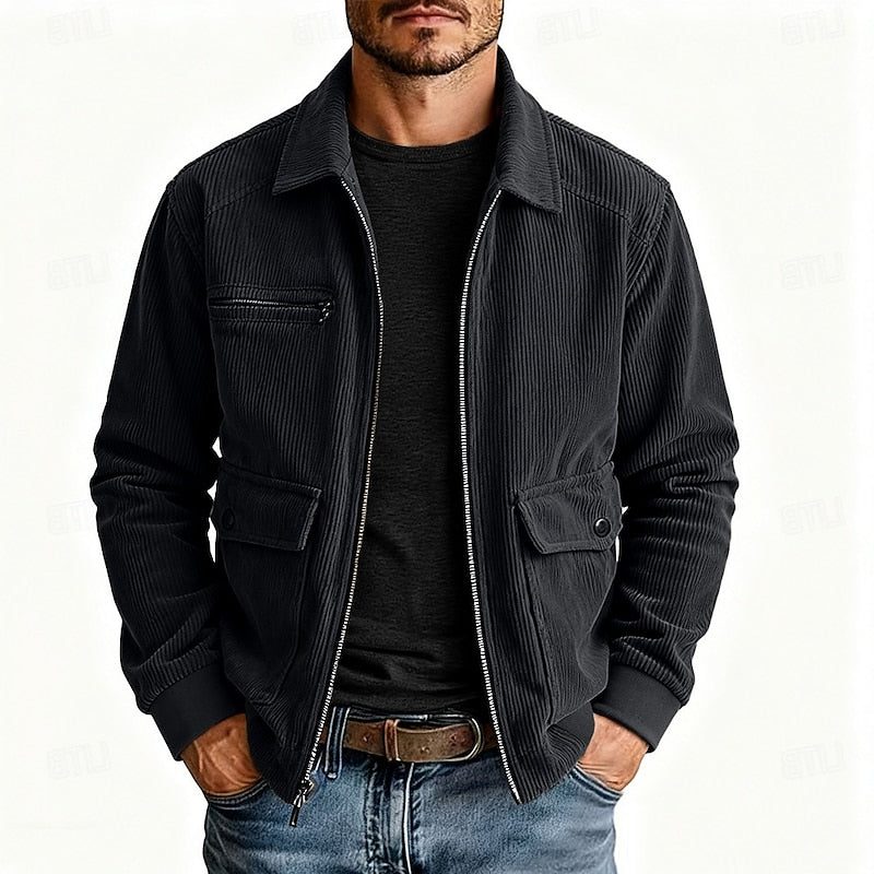 Men's Corduroy Utility Jacket – Full-Zip Shirt-Collar Layer