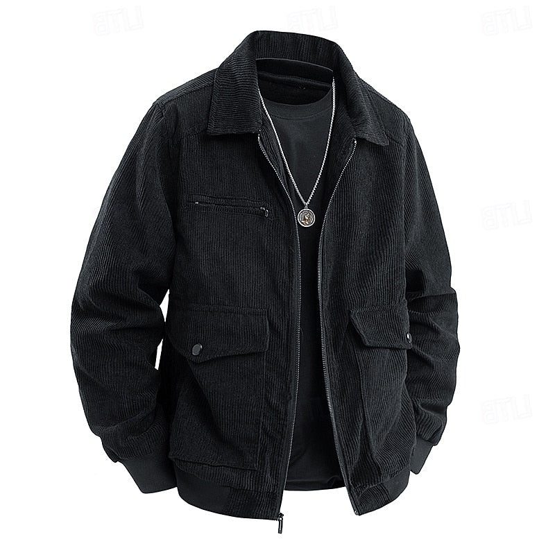 Men's Corduroy Utility Jacket – Full-Zip Shirt-Collar Layer