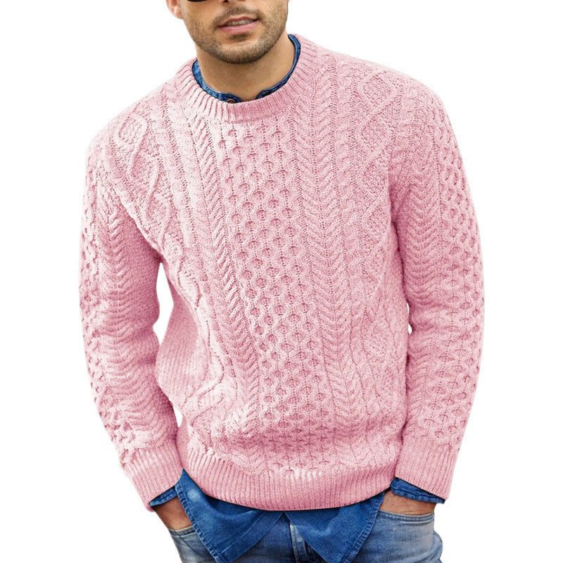 Men's Cable-Knit Crew-Neck Sweater – Textured Long-Sleeve Pullover
