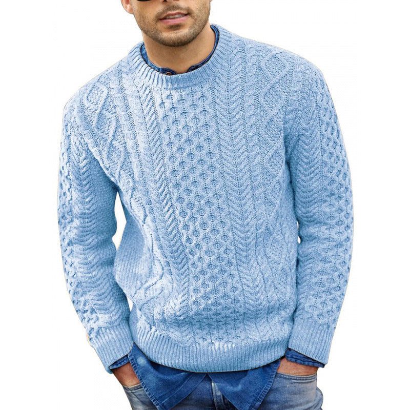 Men's Cable-Knit Crew-Neck Sweater – Textured Long-Sleeve Pullover