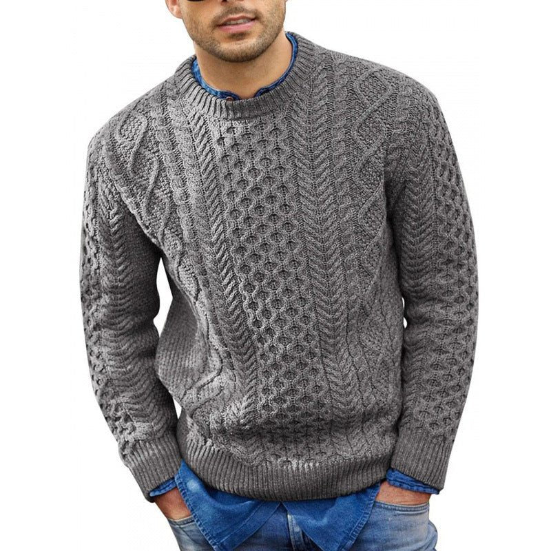 Men's Cable-Knit Crew-Neck Sweater – Textured Long-Sleeve Pullover