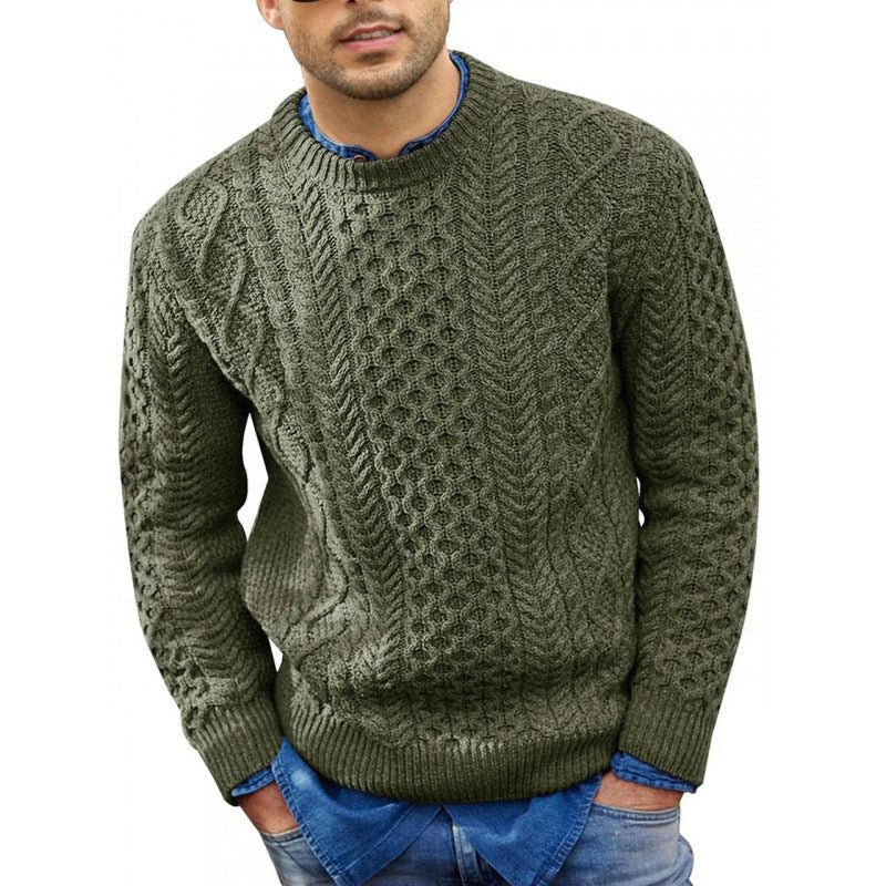 Men's Cable-Knit Crew-Neck Sweater – Textured Long-Sleeve Pullover