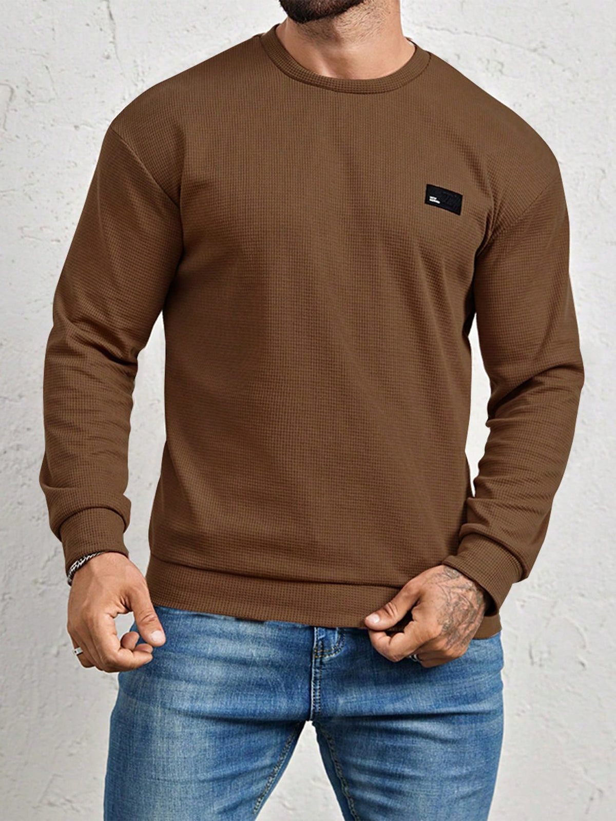 Men's Crew-Neck Sweatshirt with Patch Letter Detail
