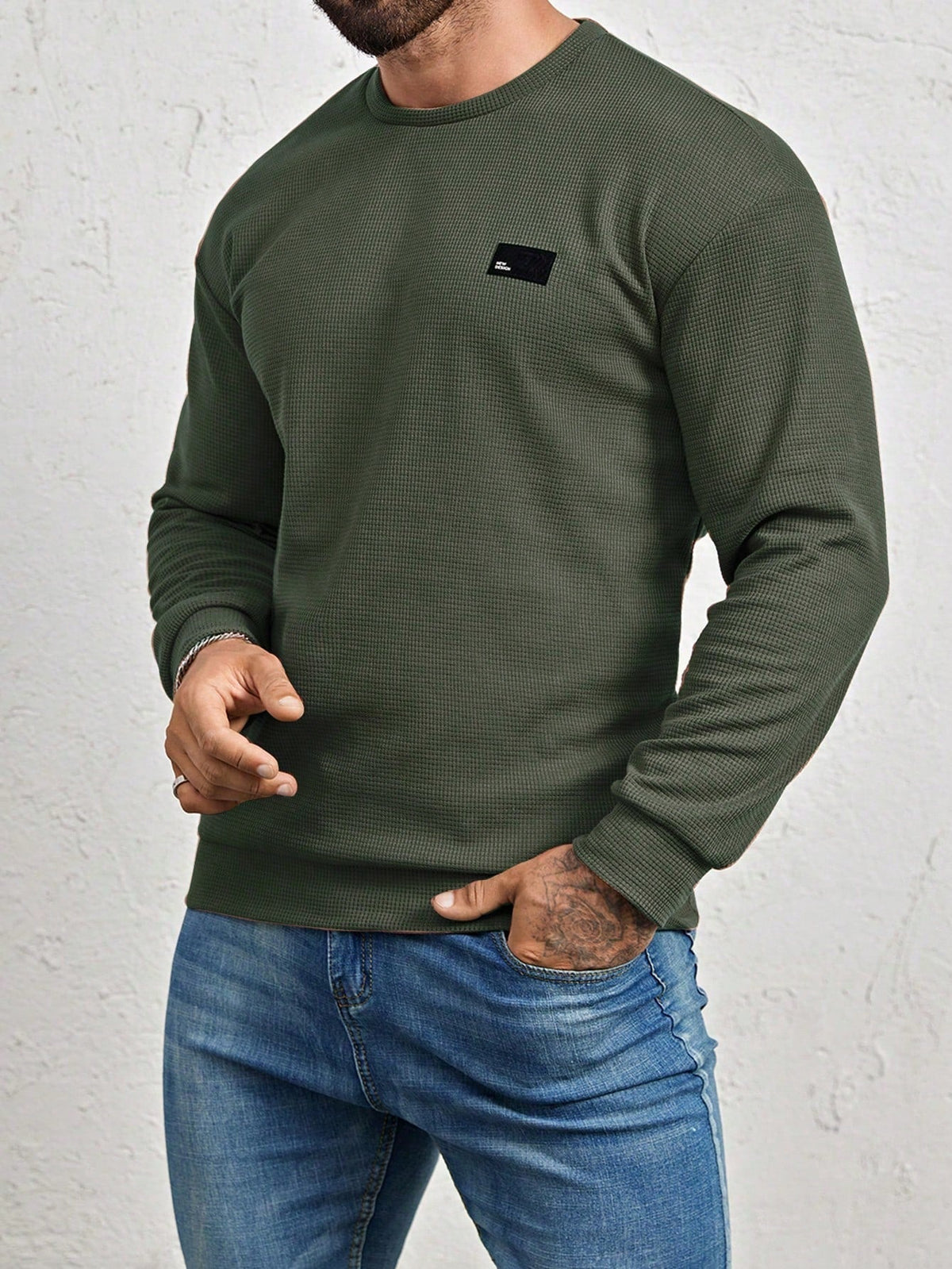 Men's Crew-Neck Sweatshirt with Patch Letter Detail