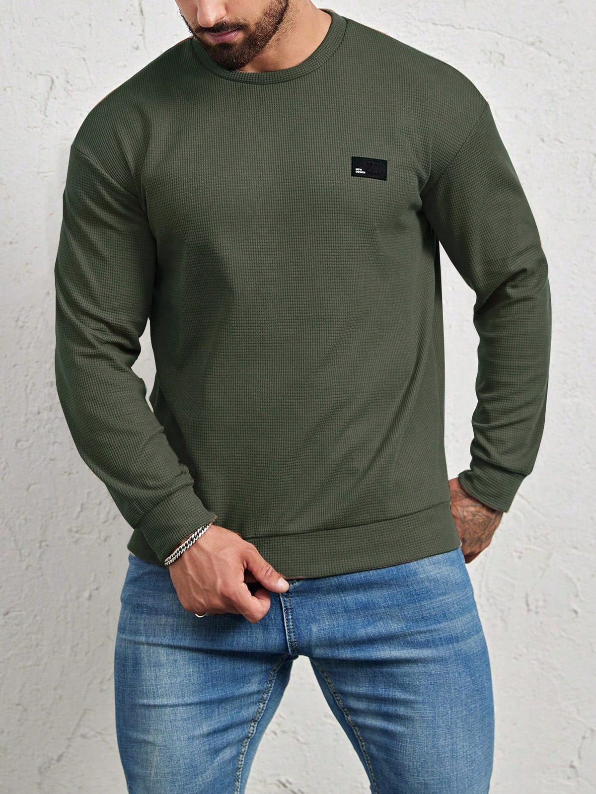 Men's Crew-Neck Sweatshirt with Patch Letter Detail