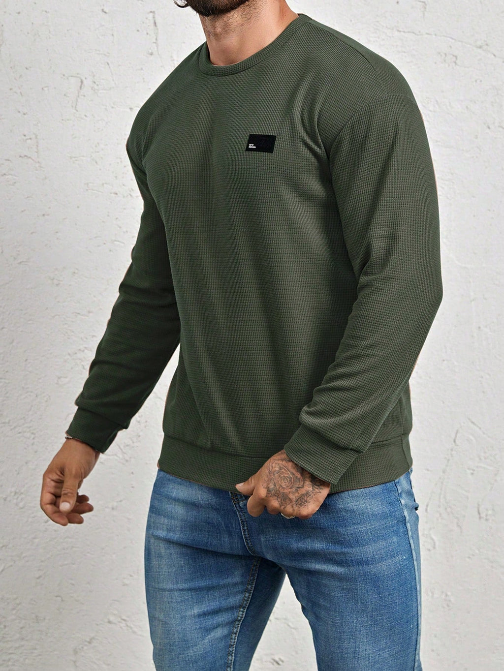 Men's Crew-Neck Sweatshirt with Patch Letter Detail