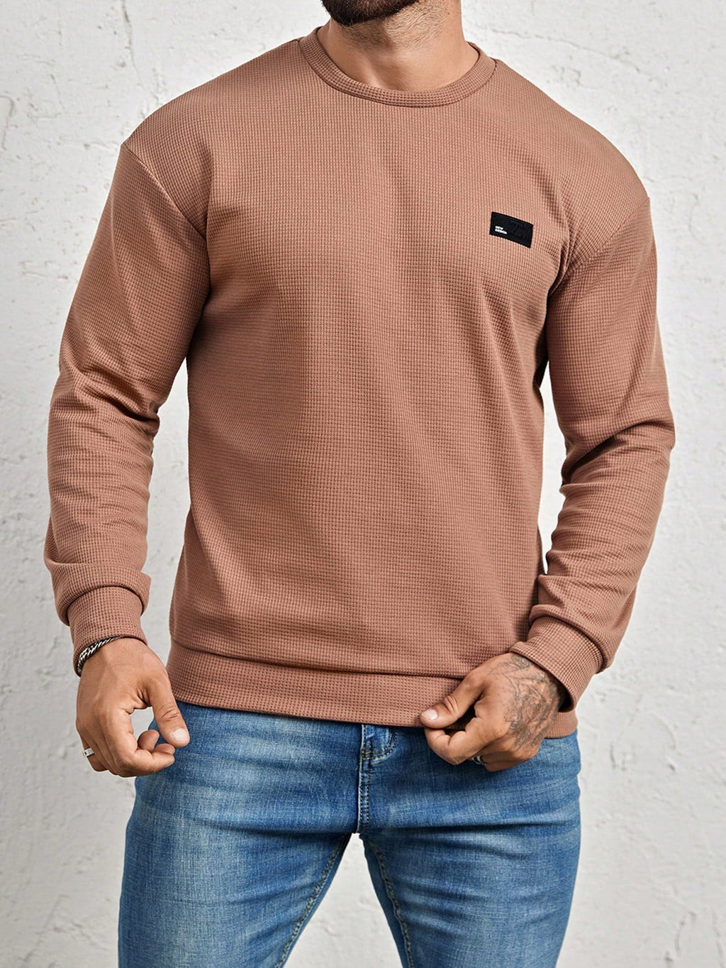 Men's Crew-Neck Sweatshirt with Patch Letter Detail