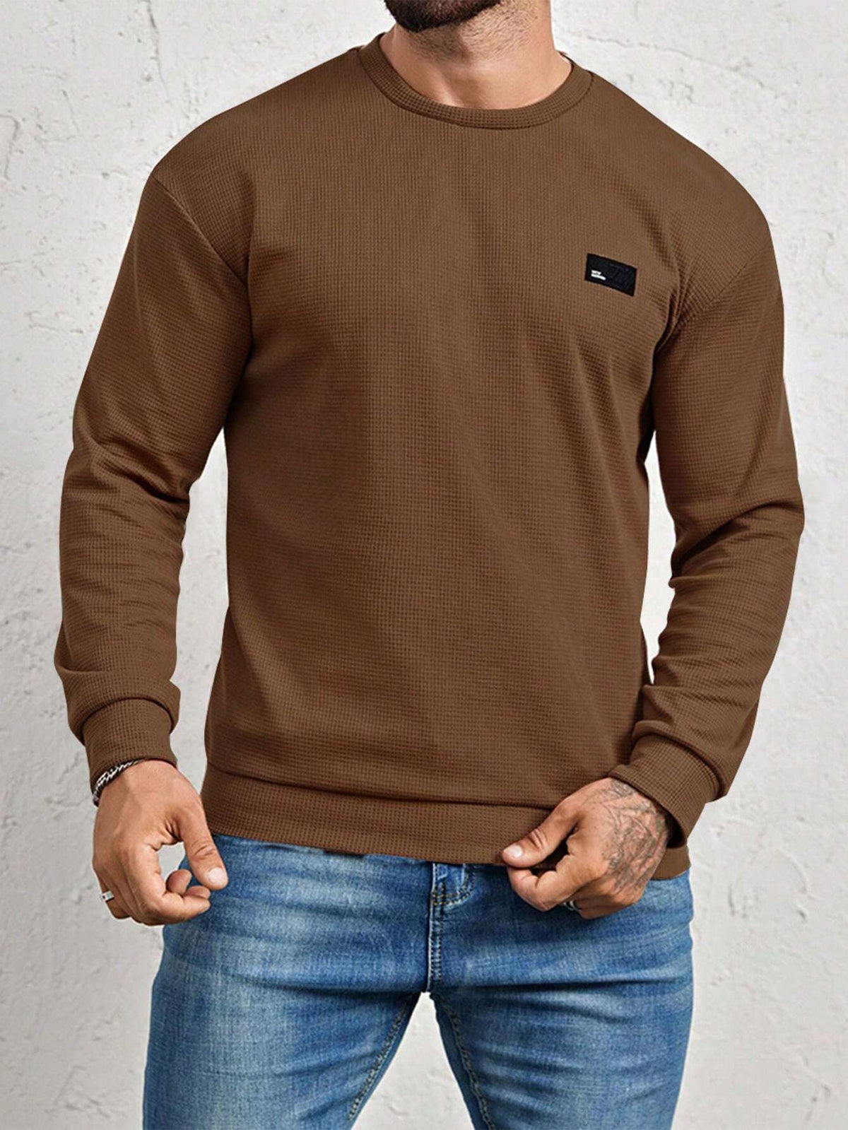 Men's Crew-Neck Sweatshirt with Patch Letter Detail