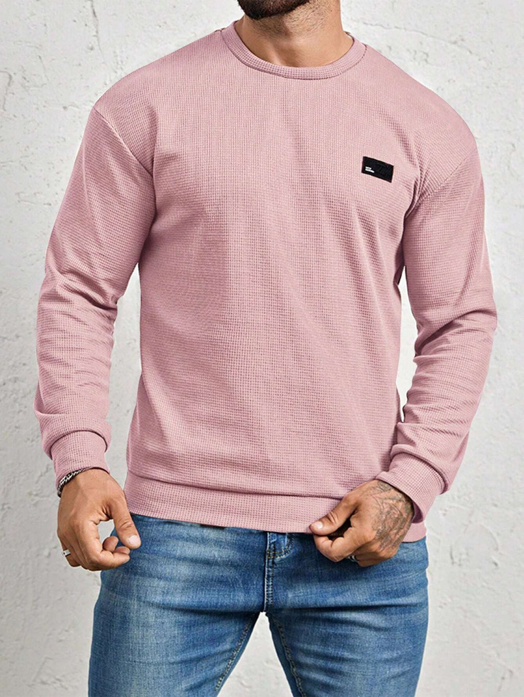 Men's Crew-Neck Sweatshirt with Patch Letter Detail