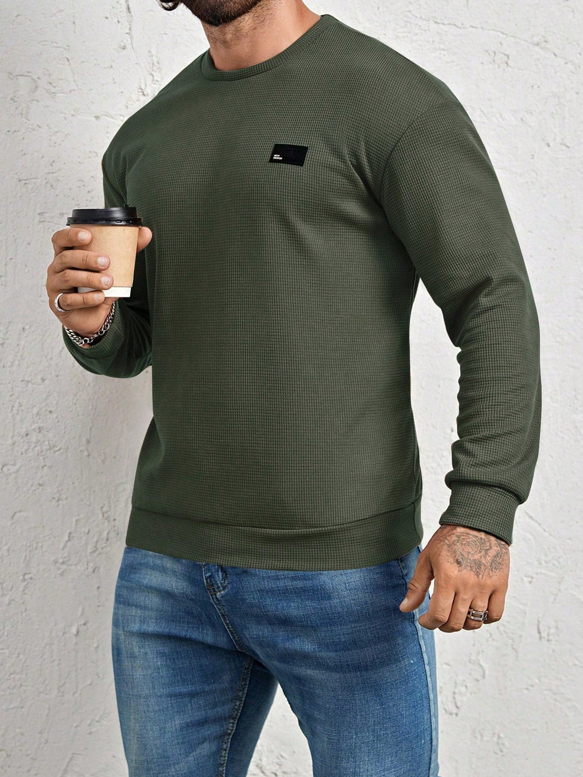 Men's Crew-Neck Sweatshirt with Patch Letter Detail