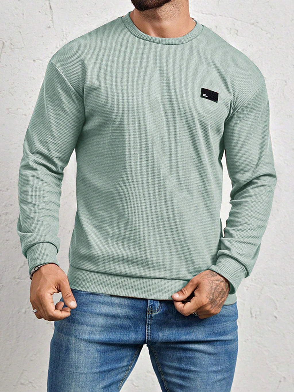 Men's Crew-Neck Sweatshirt with Patch Letter Detail