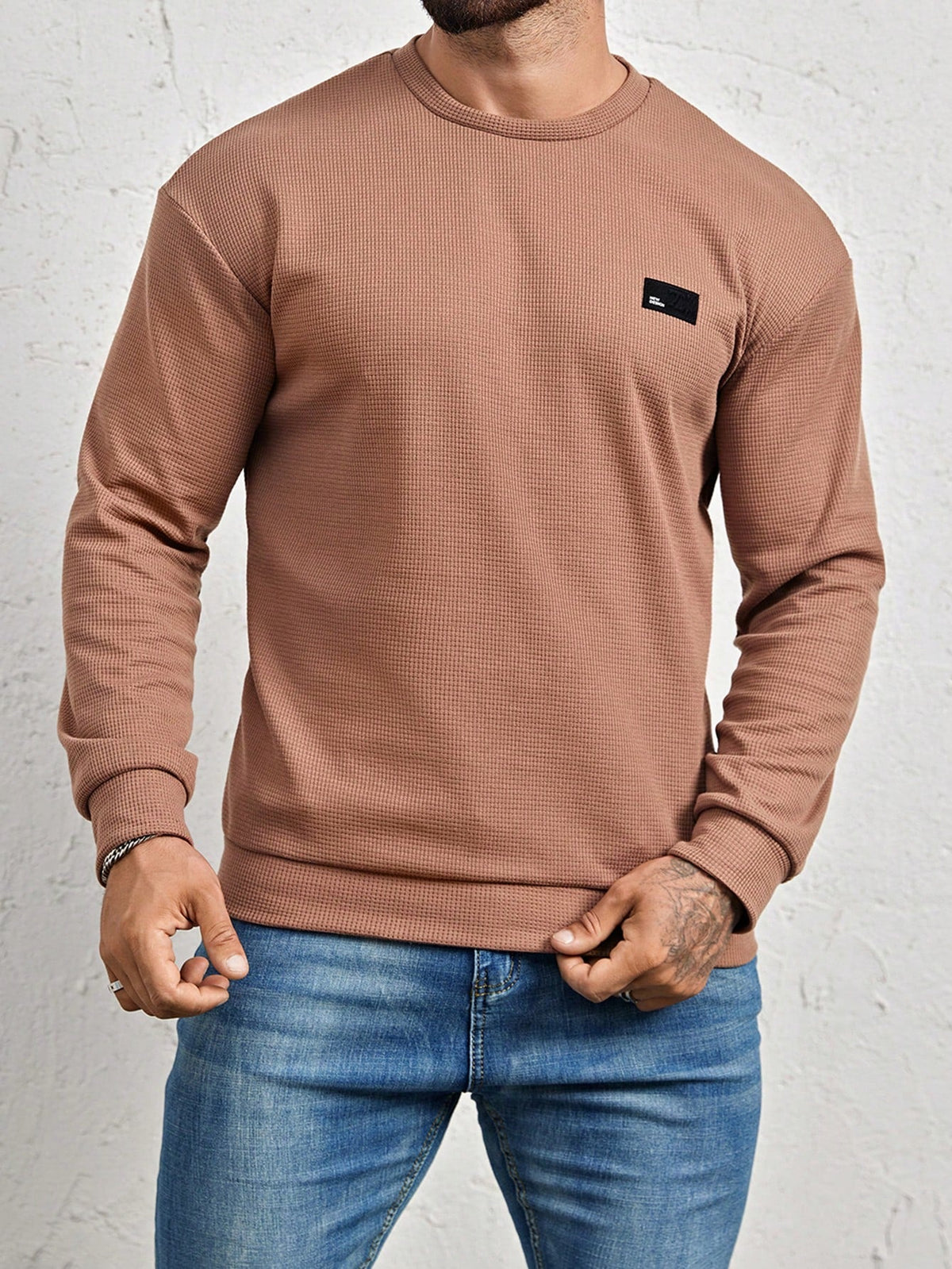 Men's Crew-Neck Sweatshirt with Patch Letter Detail