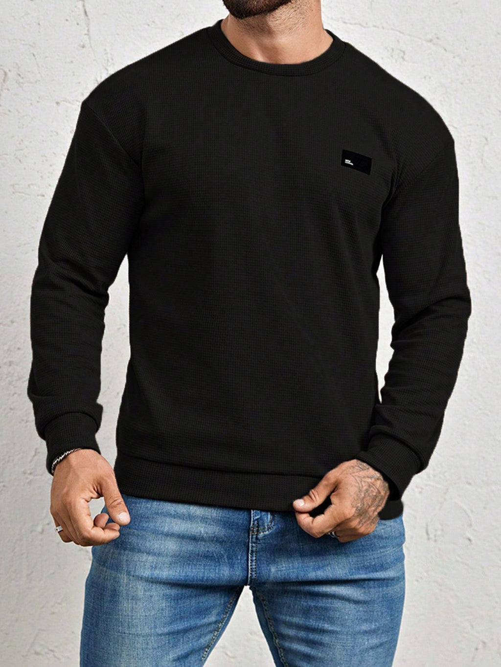 Men's Crew-Neck Sweatshirt with Patch Letter Detail