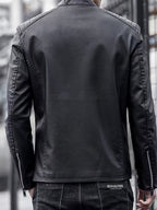 Men's Faux Leather Biker Jacket with Stand Collar
