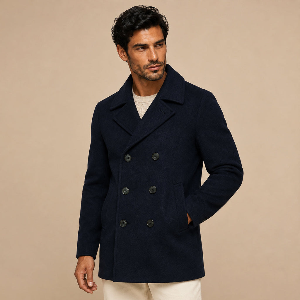 Men's Double-Breasted Wool-Blend Peacoat – Navy Blue