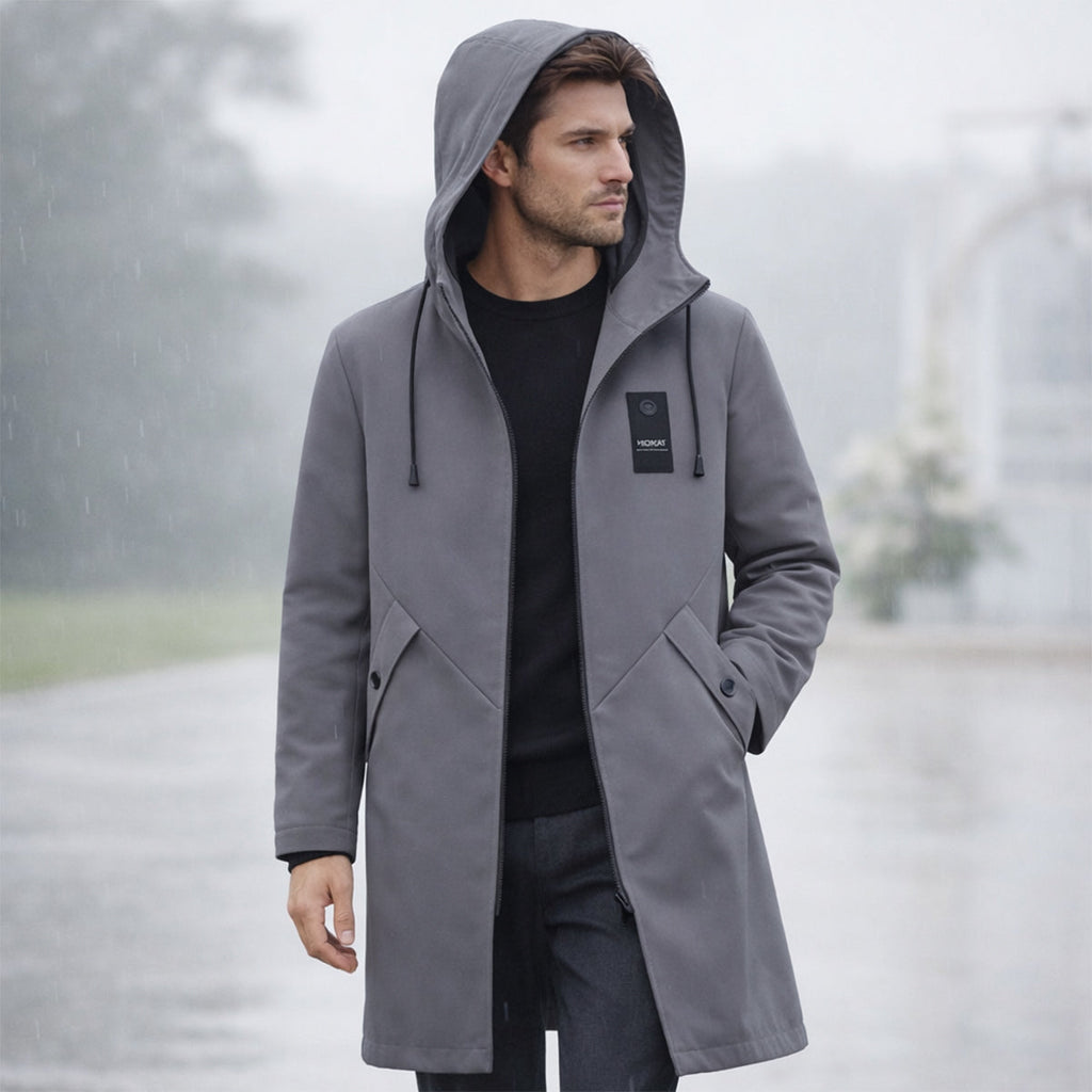 Men's Waterproof Longline Rain Jacket – Hooded, Windproof